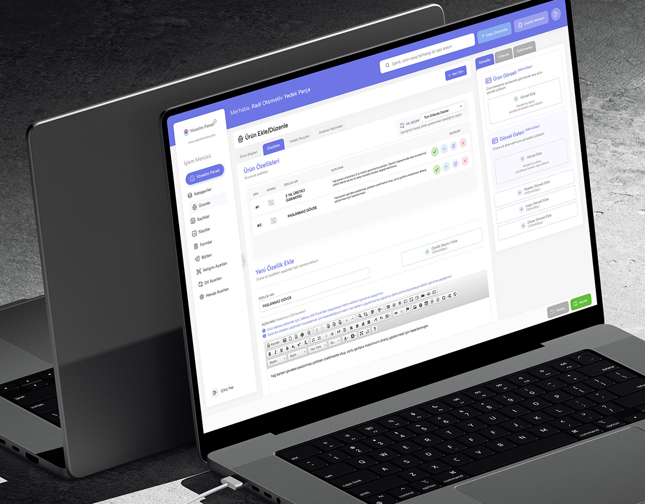 Web Siteleri İçin Geliştirilmiş Modern Yönetim Paneli Arayüz Tasarımı